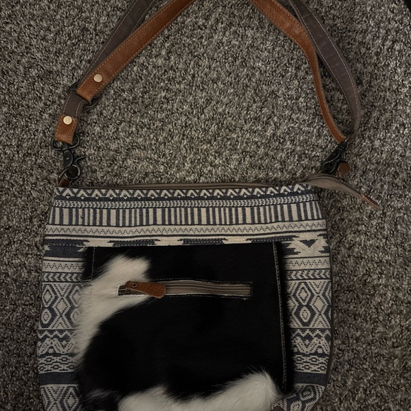 Myra Bag Handbags - Myra Bag Western leather Crossbody bag, Upcycled Canvas And Cowhide Detail